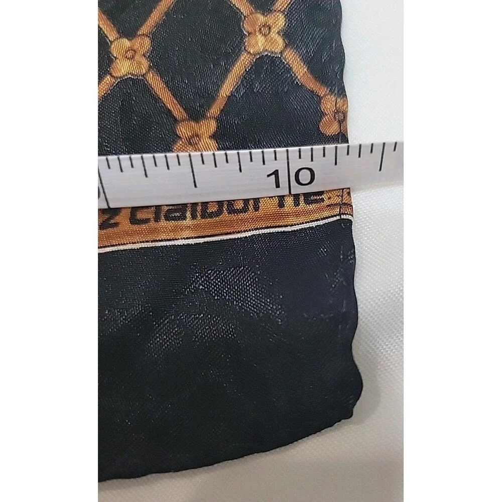 Vintage Liz Claiborne Silk Scarf Oblong Black Gold Baroque Floral Lattice Long